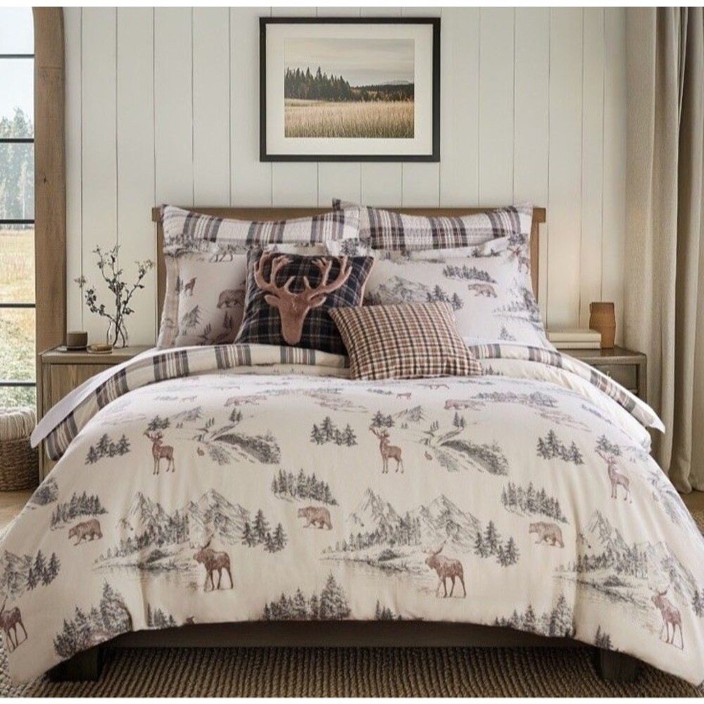 Levtex Home Lodge Toile Duvet Cover + 2 King Shams New